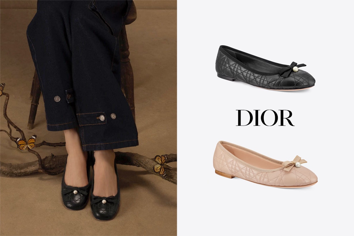 Dior 芭蕾舞鞋太美：Cannage 藤格紋絎 + 蝴蝶結 + CD 珍珠... 要讓你優雅過秋季！