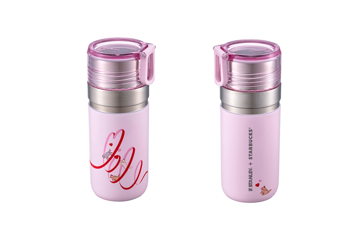 Starbucks pink cat vacuum bottle Cup STANLEY Valentines Day