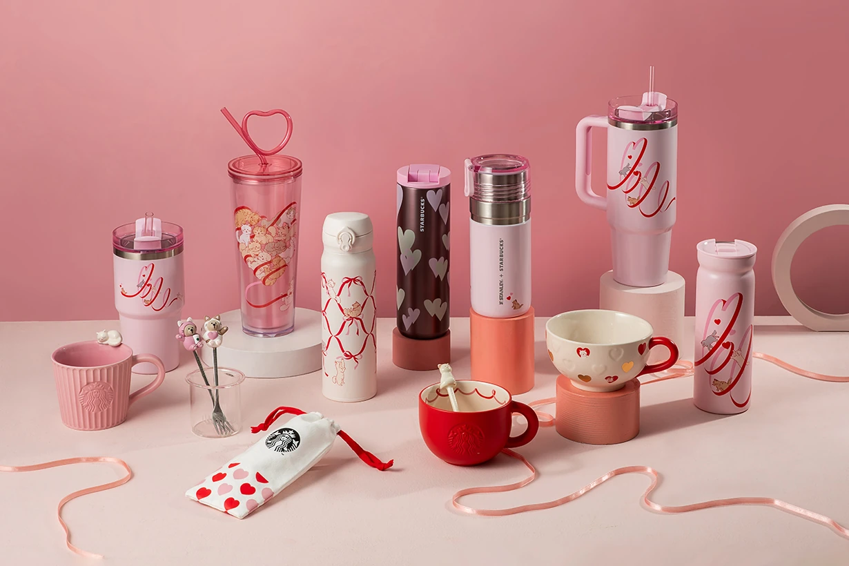 Starbucks pink cat vacuum bottle Cup STANLEY Valentines Day