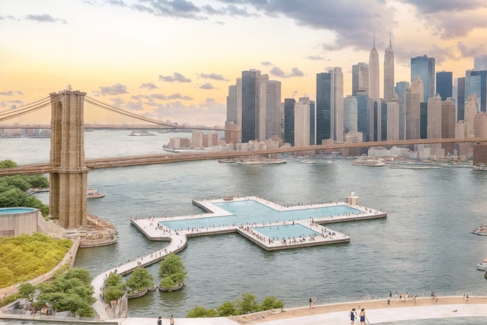 紐約最新景點 +POOL 漂浮游泳池：布魯克林大橋下、收盡曼哈頓美景！