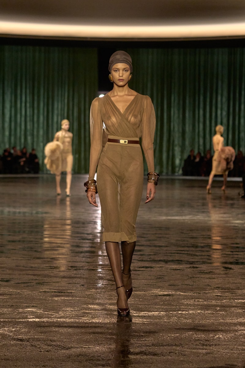 saint laurent 2024 paris show winter stockings sheer sexy looks