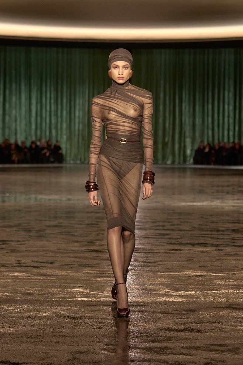 saint laurent 2024 paris show winter stockings sheer sexy looks