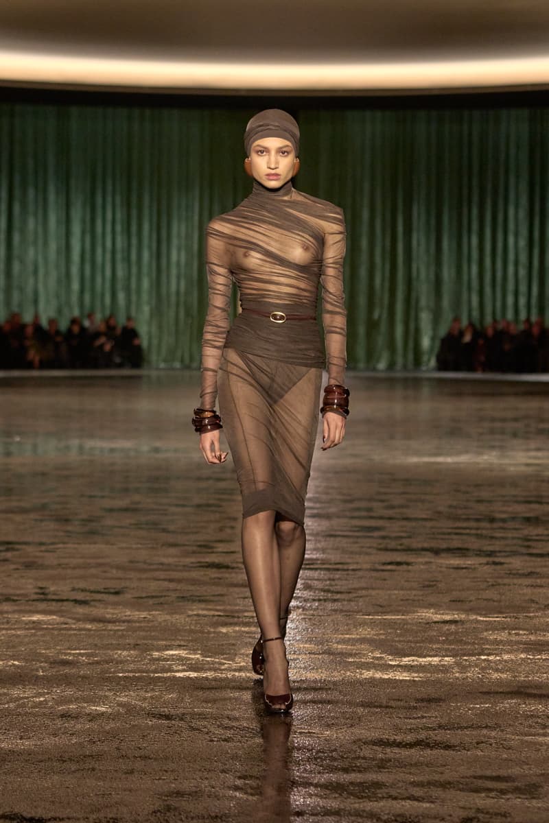 saint laurent 2024 paris show winter stockings sheer sexy looks