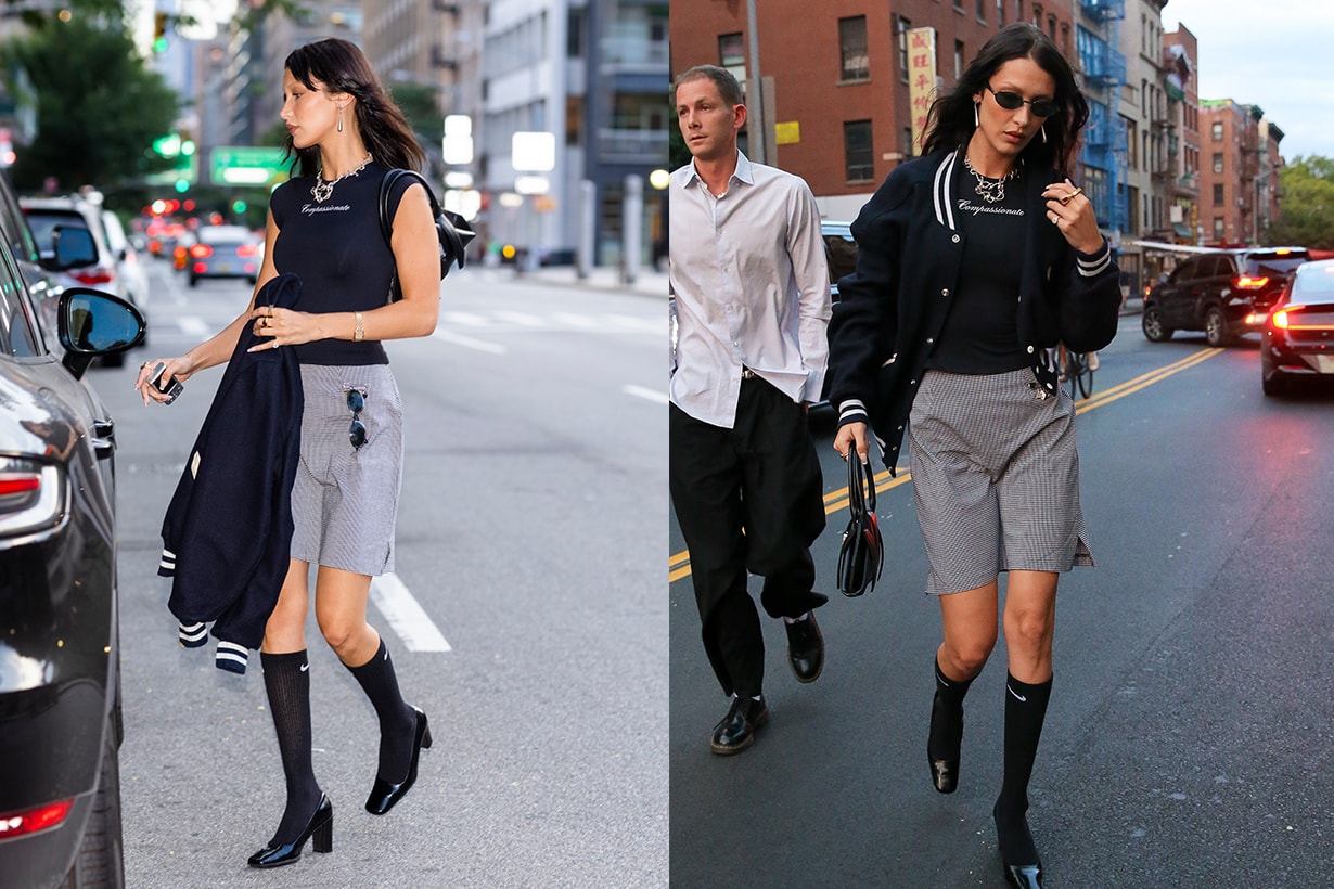 Knee High Socks Trend Kristen Stewart Bella Hadid fashion week Streetsnaps