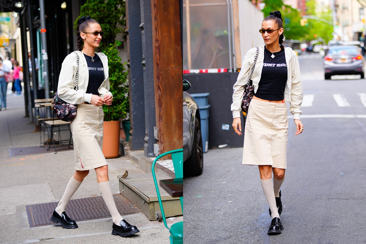 Knee High Socks Trend Kristen Stewart Bella Hadid fashion week Streetsnaps