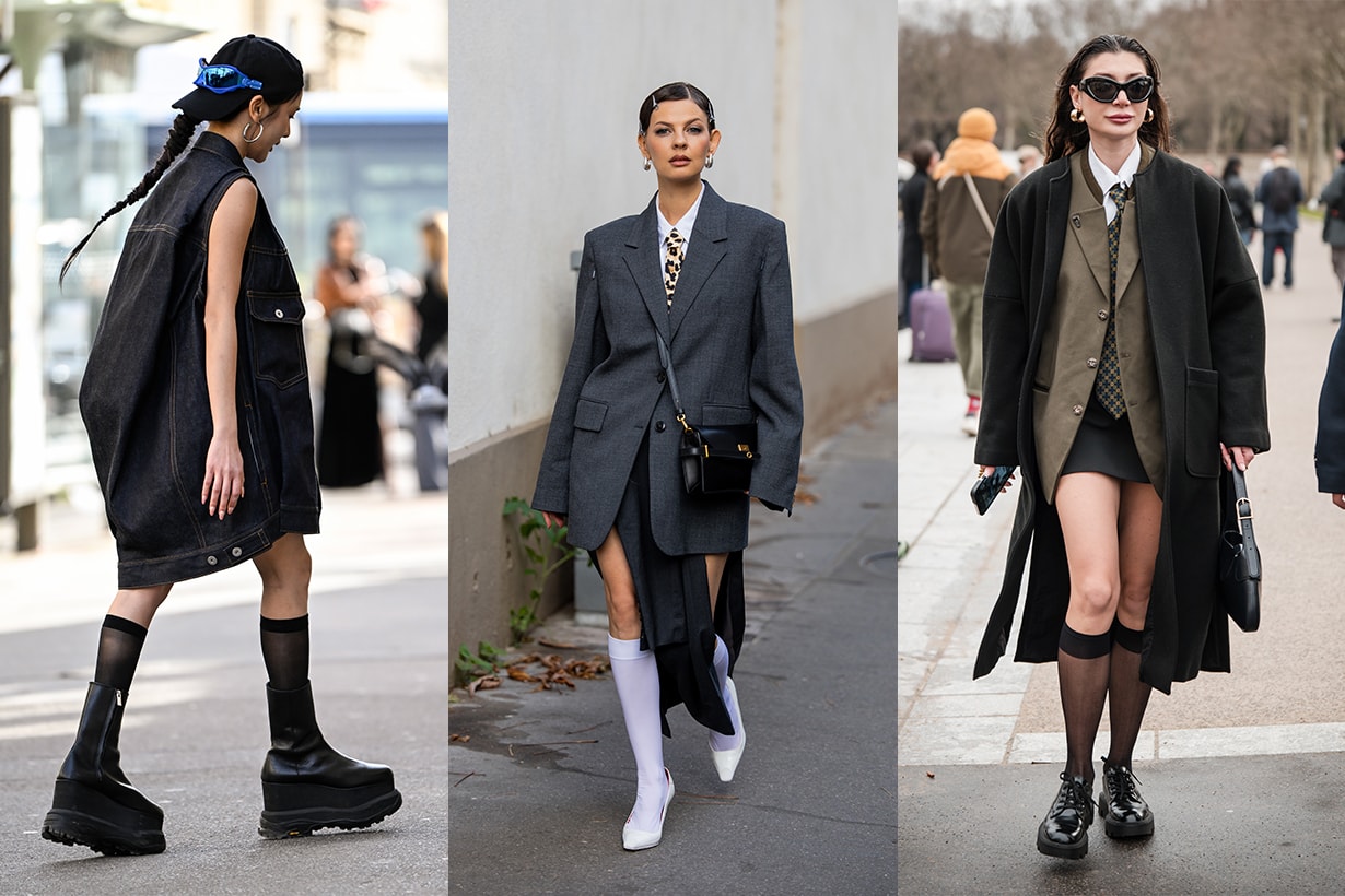 Knee High Socks Trend Kristen Stewart Bella Hadid fashion week Streetsnaps