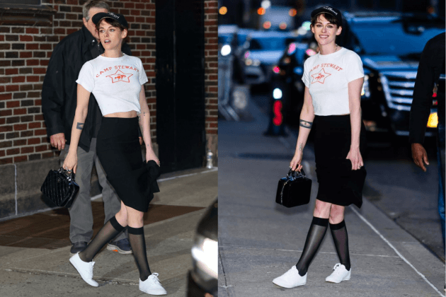 kristenstewartstyle-fashionicon-mixandmatchfashion-bikerjacketchic-bermudashortstrend-silkskirtstyle-tshirtfashion-statementshoes-vanssneakers-wolfordtights