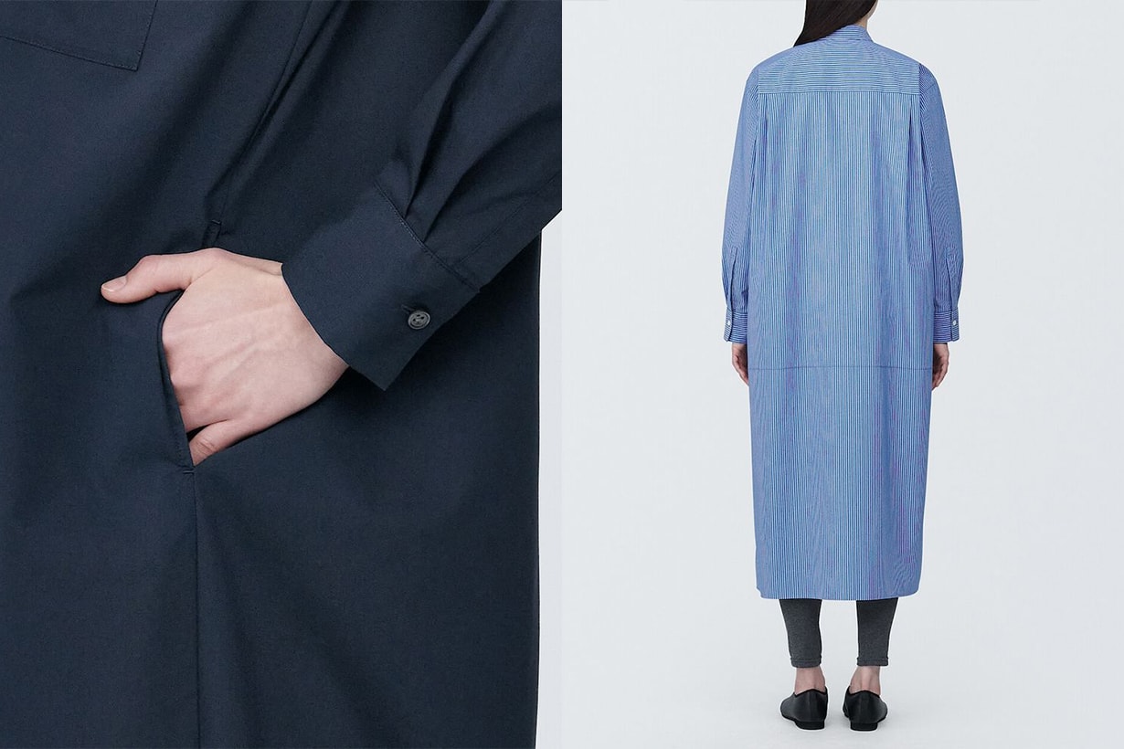 MUJI 2024 spring style Long Sleeve Shirt Dress