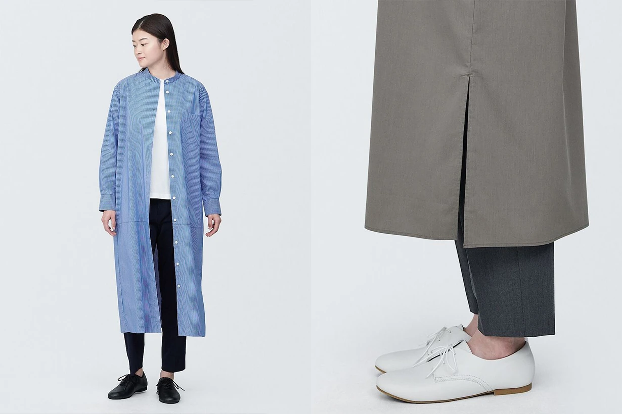 MUJI 2024 spring style Long Sleeve Shirt Dress