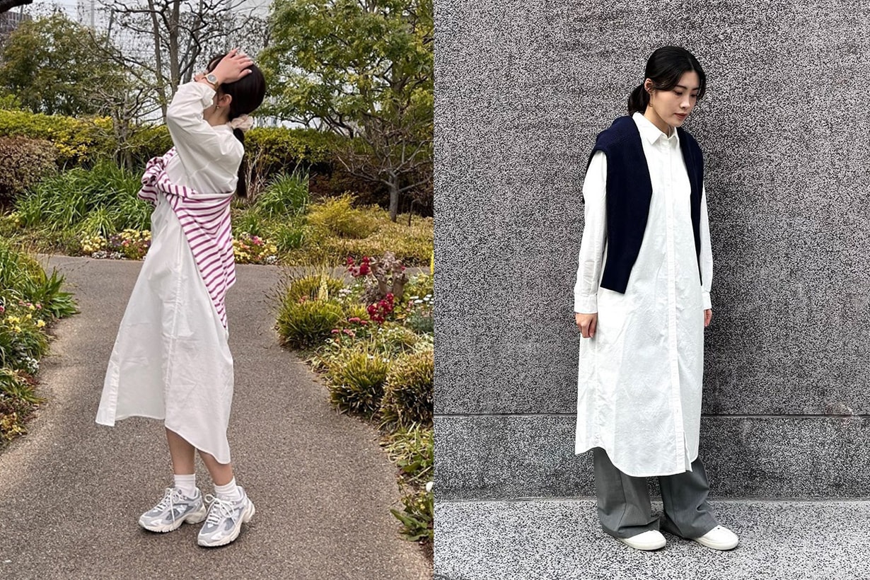 MUJI 2024 spring style Long Sleeve Shirt Dress