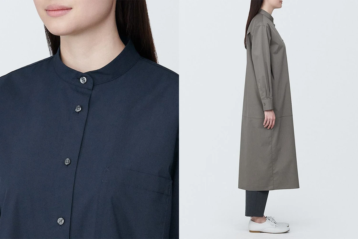 MUJI 2024 spring style Long Sleeve Shirt Dress