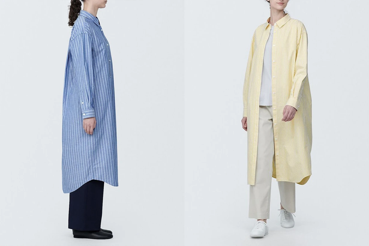 MUJI 2024 spring style Long Sleeve Shirt Dress