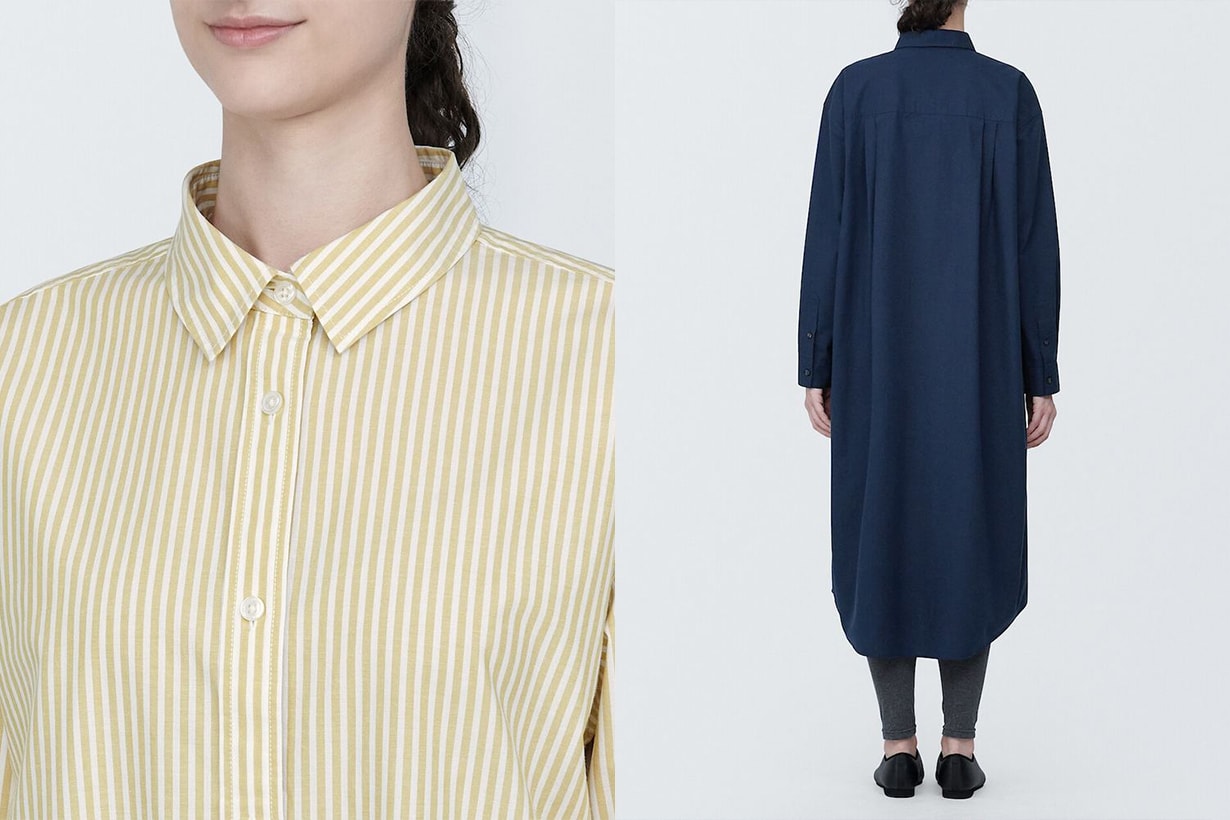 MUJI 2024 spring style Long Sleeve Shirt Dress