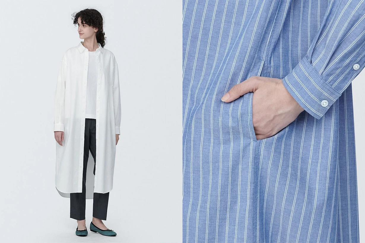 MUJI 2024 spring style Long Sleeve Shirt Dress