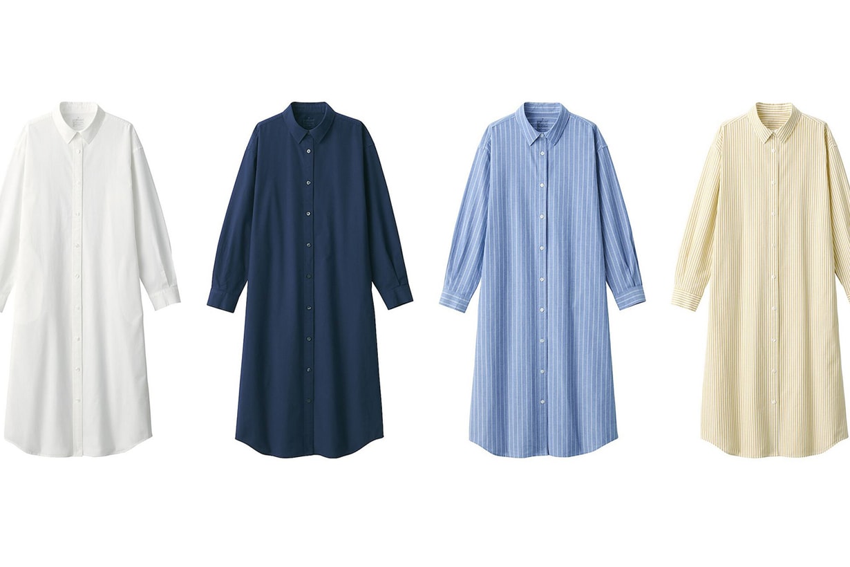 MUJI 2024 spring style Long Sleeve Shirt Dress