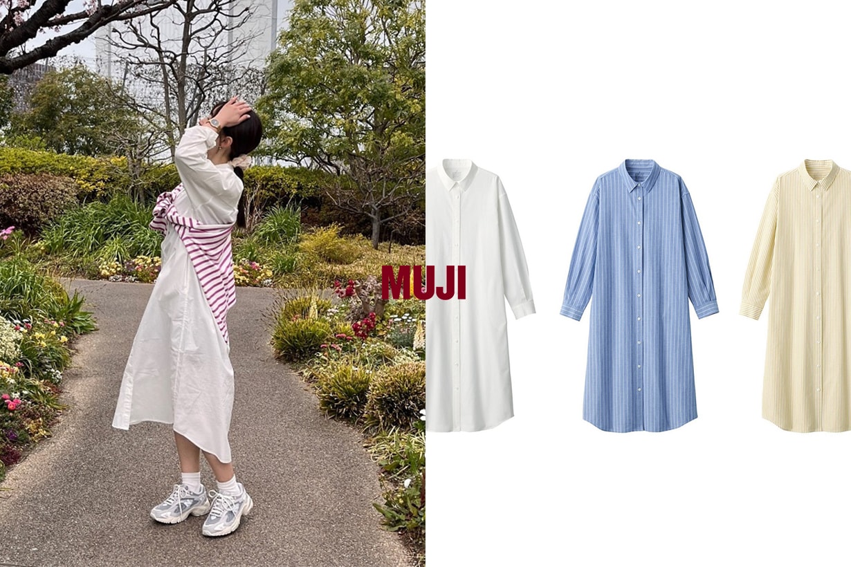 MUJI 2024 spring style Long Sleeve Shirt Dress