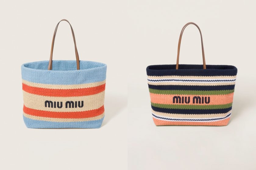 Miu miu crochet woven handbag tote bag fabric summer