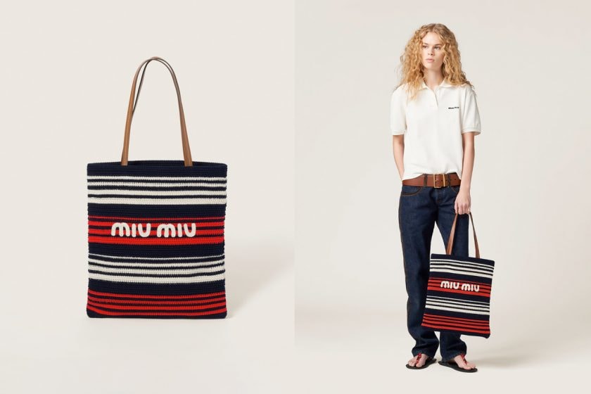 Miu miu crochet woven handbag tote bag fabric summer