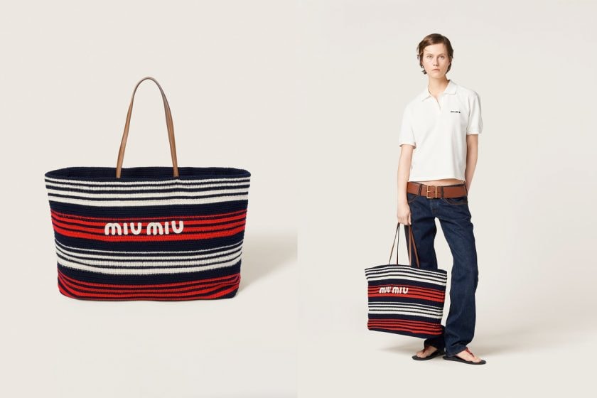 Miu miu crochet woven handbag tote bag fabric summer