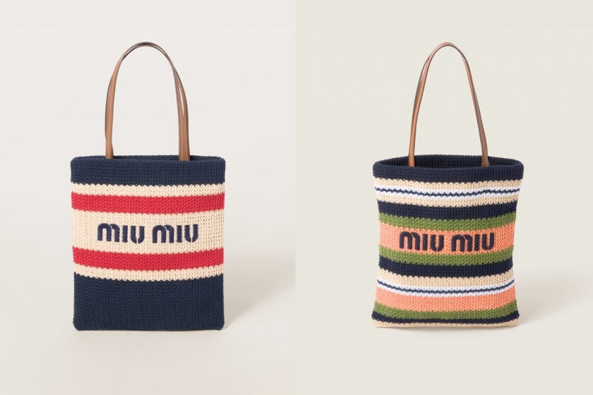 Miu miu crochet woven handbag tote bag fabric summer