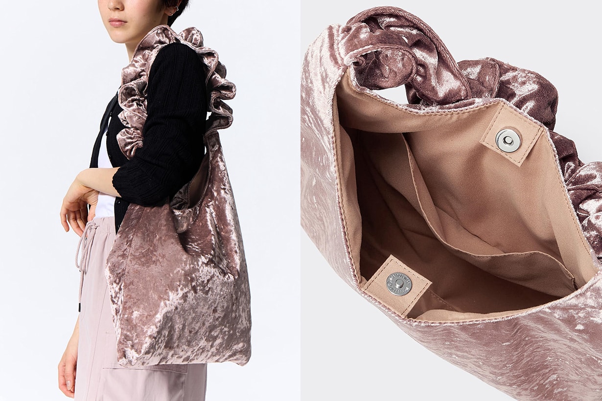 GU Japan knit mini bag Velvet frilled handle bag