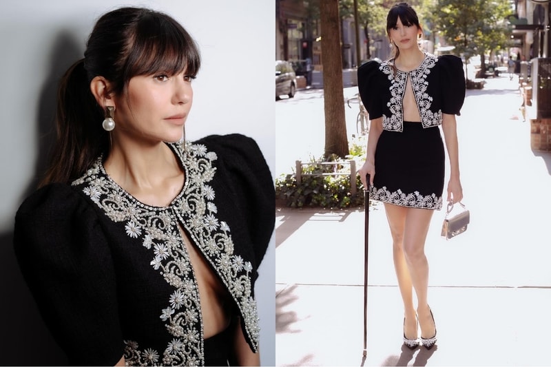 NYFW：要美不要命？Nina Dobrev 出席帶著腳傷時裝秀，拿著拐杖也要穿上高跟鞋