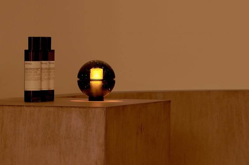 Aesop x Bocci collaboration 14p lights amber glass