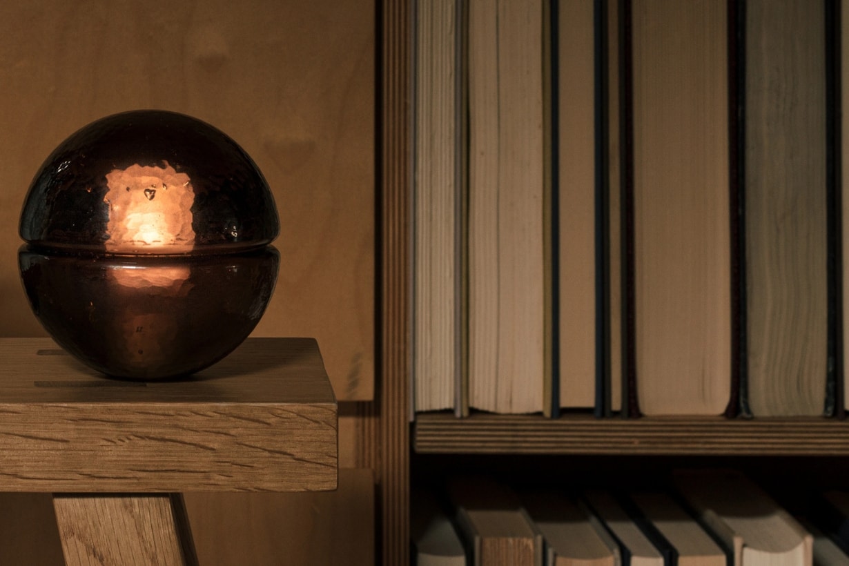 Aesop x Bocci collaboration 14p lights amber glass