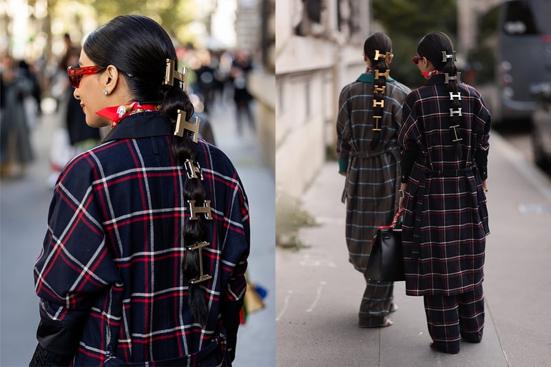 Hermès belt buckle hairstyle braids Snehal Jyoti Babani paris fashion week street snap