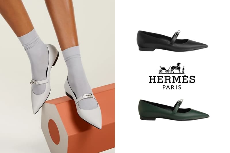 Hermès 新款 Kelly 芭蕾舞平底鞋,尖頭設計把腿題得很修長!
