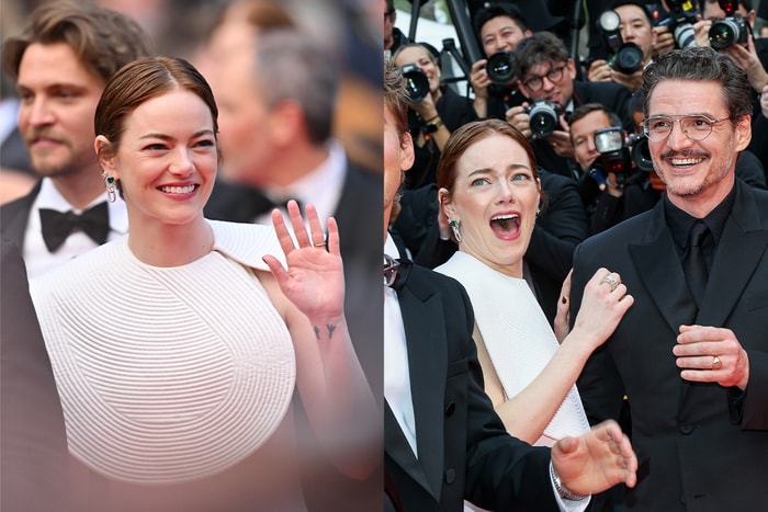 坎城紅毯的可愛花絮：Emma Stone 遇到不速之客，直接放棄表情管理！