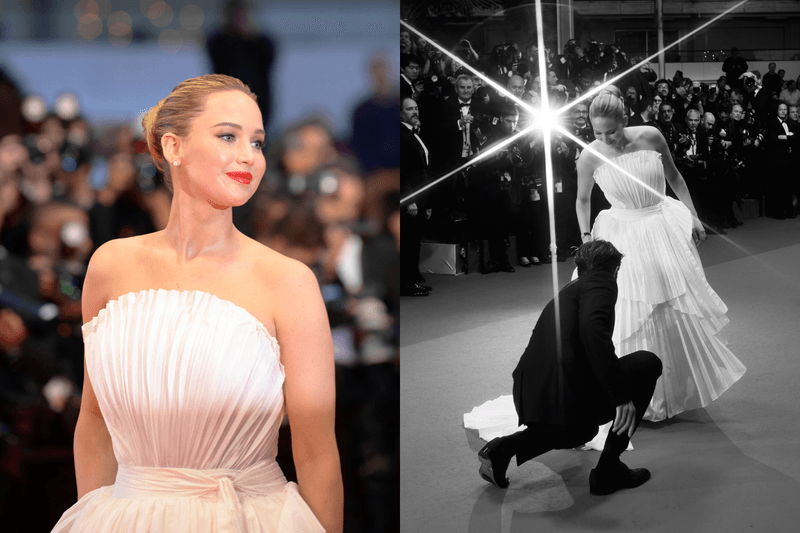 2025 坎城影展：Jennifer Lawrence 紅毯上驚險被踩到裙襬，留下了這個可愛畫面！