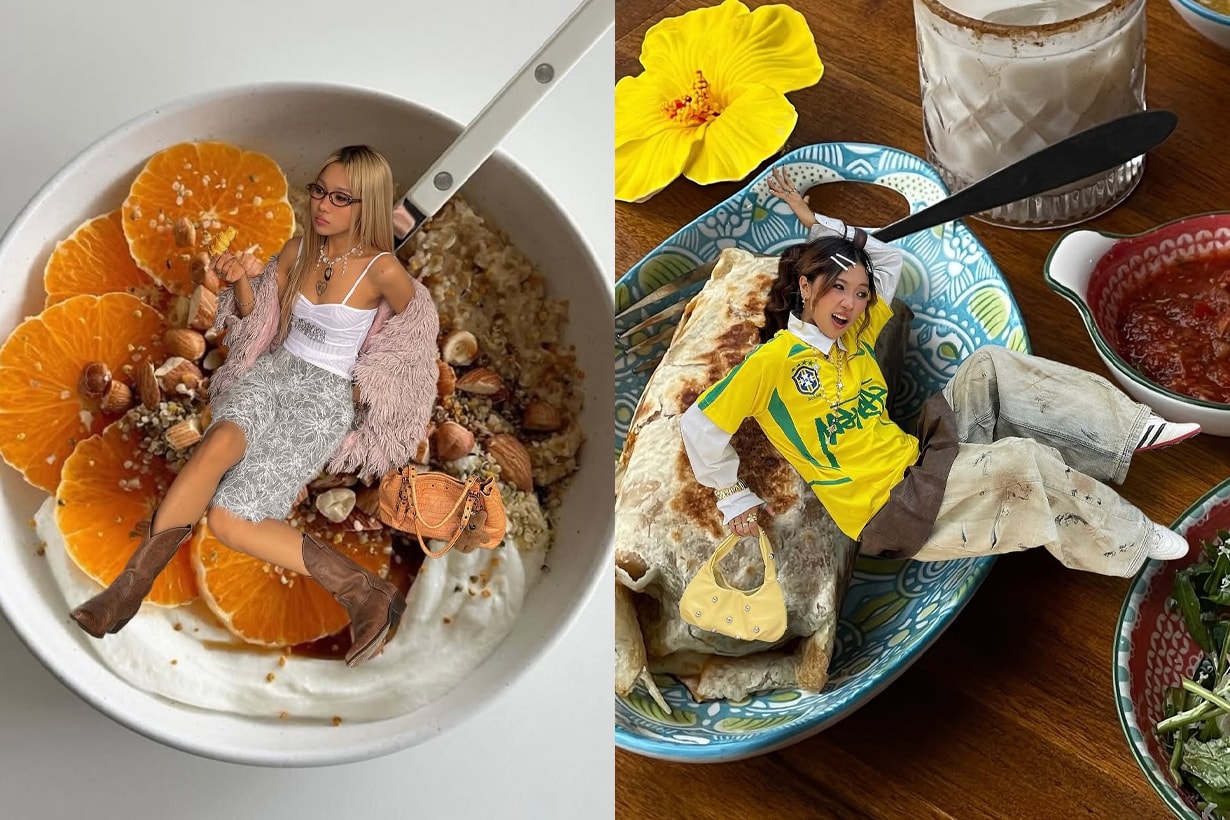 還在分享普通的造型照?趕快跟這位越南女生學拍,最有趣的「食物 + OOTD」拍照方法