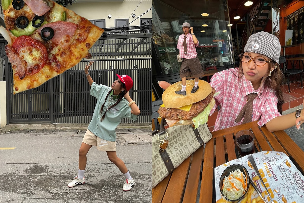 還在分享普通的造型照?趕快跟這位越南女生學拍,最有趣的「食物 + OOTD」拍照方法