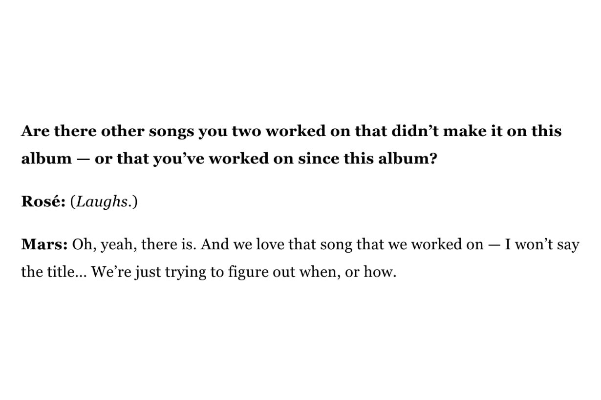 Rosé 一天兩個重磅消息：與 Bruno Mars 還有「一首未公開的新歌」！