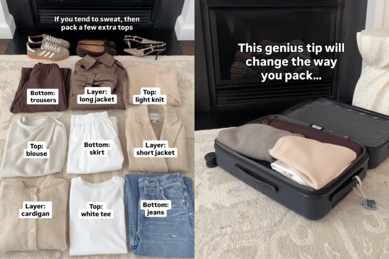 旅行也想每天換造型？試試這套「九宮格打包法」，行李減半也能時髦出發！