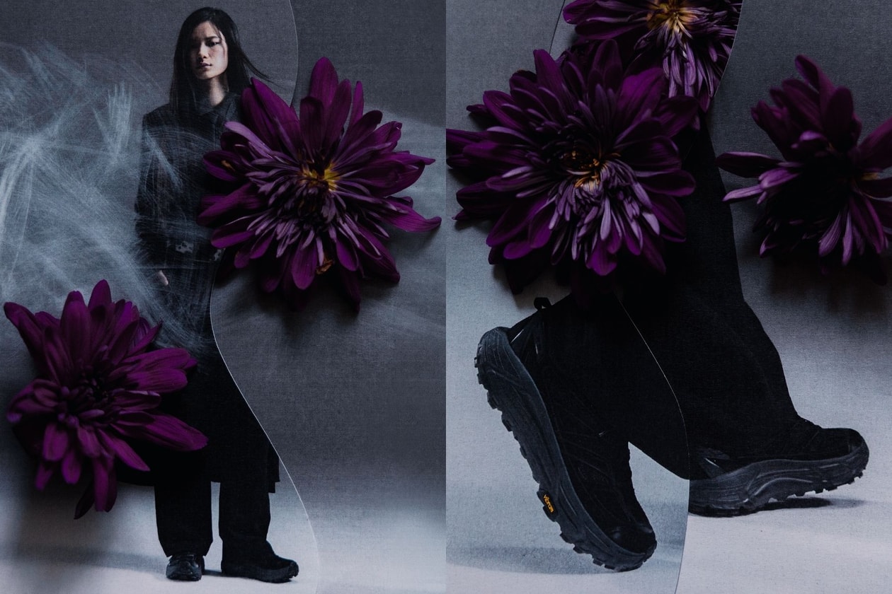 HOKA x XLIM Mafate Speed 2 sneaker collaboration Black Charcoal Peach Dust