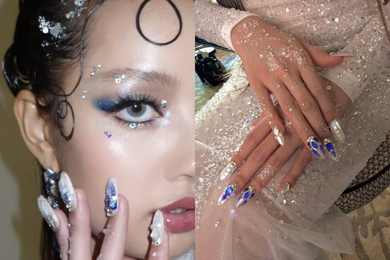 Collage of Sabrina Carpenter, Doechii, Lisa and other celebrities showing their nail looks at the 2026 Met Gala red carpet.