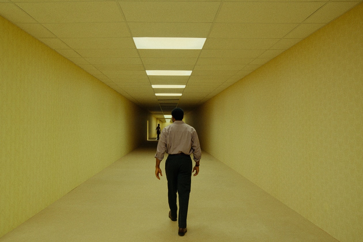 A24 horror movie Backrooms liminal space yellow wallpaper poster 2024