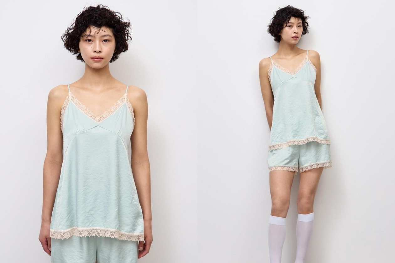 GU 蕾絲睡衣外穿推薦：Satin Camisole 緞面背心與短褲混搭出高級法式感