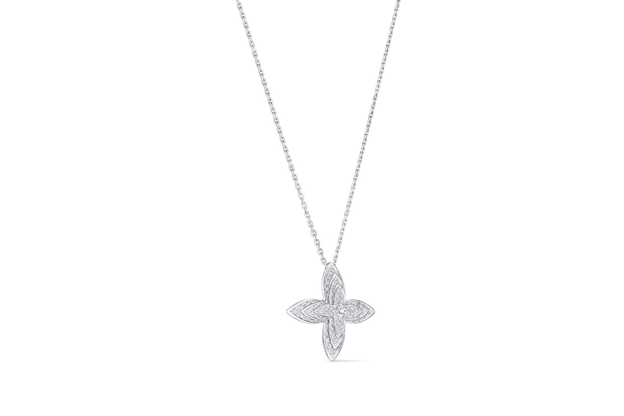 Louis Vuitton Idylle Blossom white gold and diamond jewelry collection featuring rings and necklaces