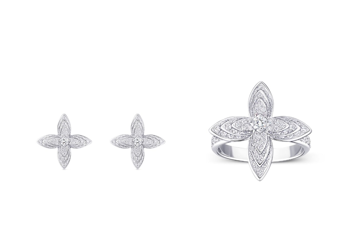 Louis Vuitton Idylle Blossom white gold and diamond jewelry collection featuring rings and necklaces