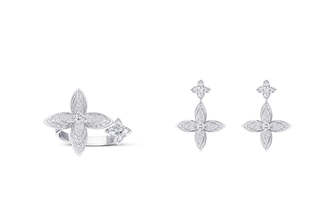 Louis Vuitton Idylle Blossom white gold and diamond jewelry collection featuring rings and necklaces
