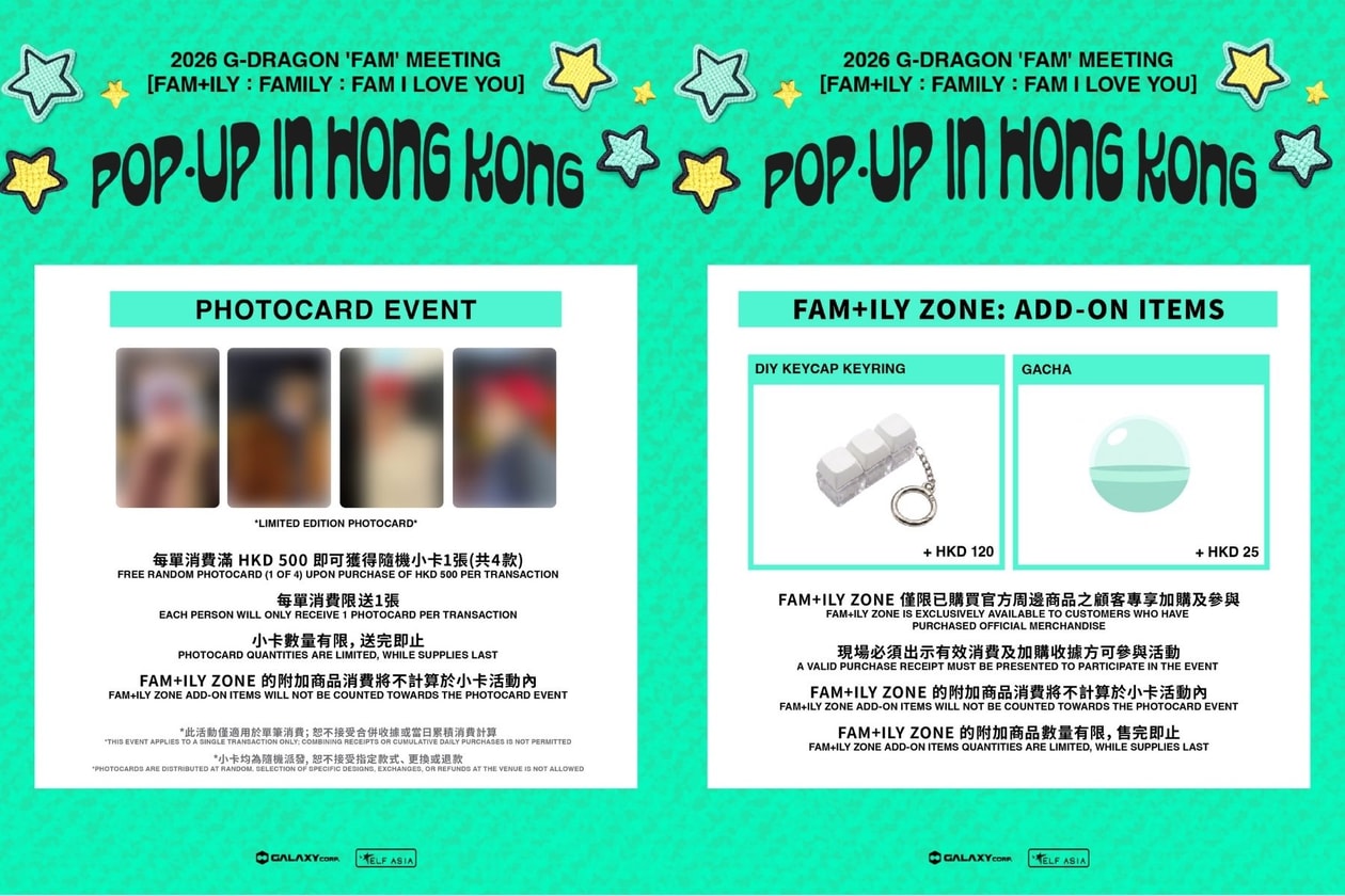 G-DRAGON Hong Kong pop-up store 2026: arriving this August at Twin Towers in Kai Tak with limited mint-colored merch and unreleased photo cards