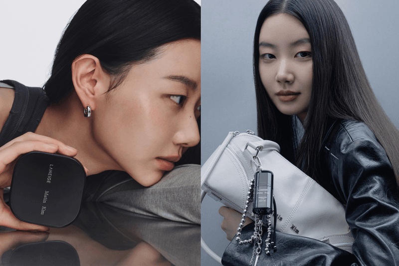 LANEIGE x Matin Kim 2026 limited edition collection featuring black and white packaging and fashion accessories.