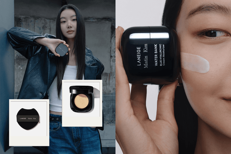 LANEIGE x Matin Kim 2026 limited edition collection featuring black and white packaging and fashion accessories.