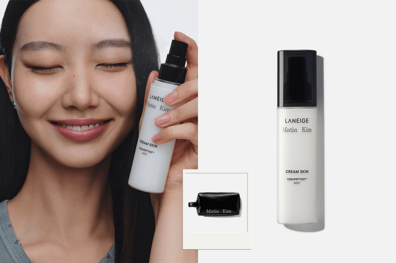 LANEIGE x Matin Kim 2026 limited edition collection featuring black and white packaging and fashion accessories.
