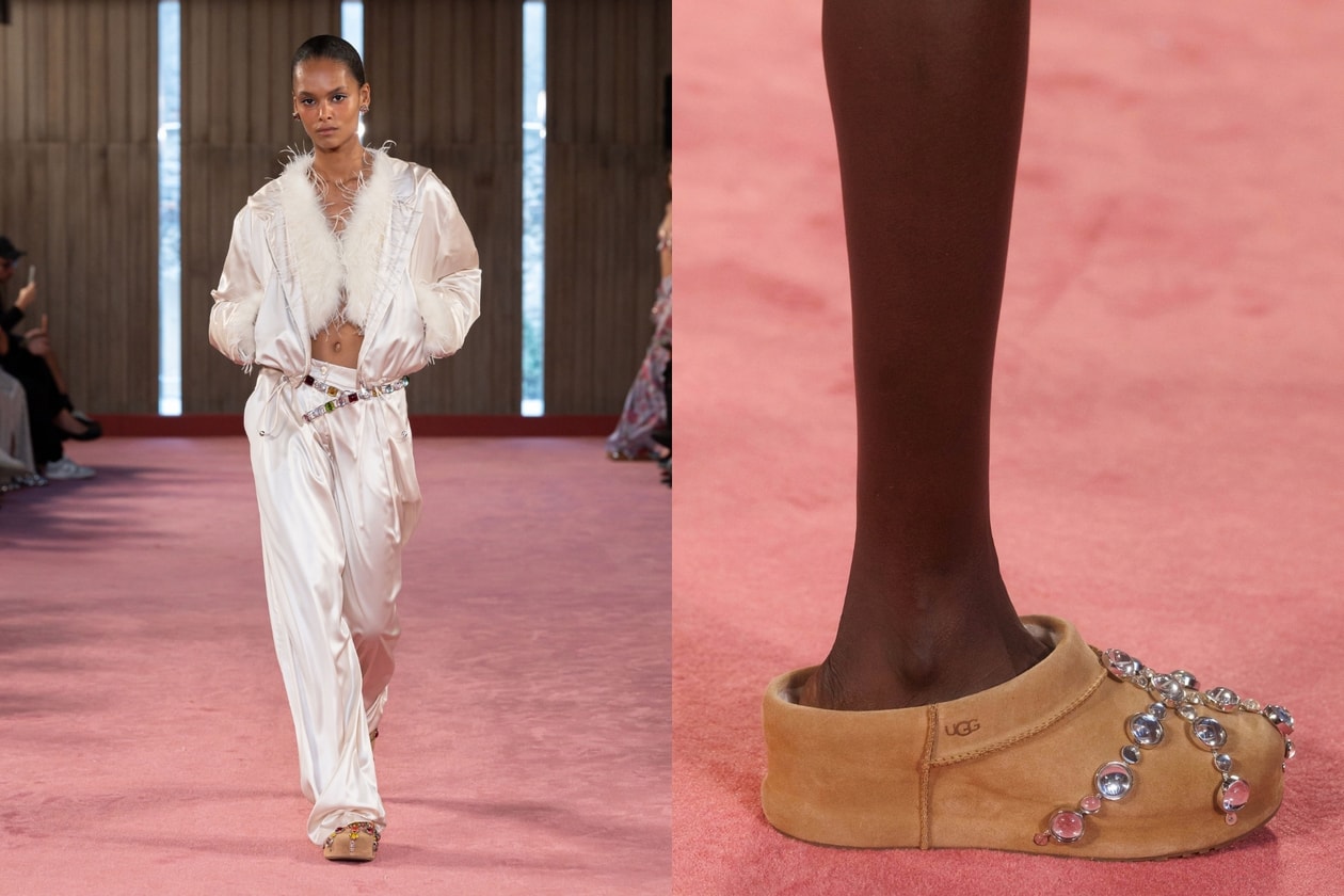 Blumarine x UGG SS27 聯名登場！David Koma 重塑 Enwrap Clog 華麗羽毛與水晶鞋款