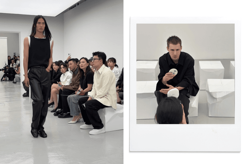 Bottega Veneta 2027 春夏秀場的白色方凳藏著擁抱痕跡，550 張座椅皆由藝術家 Illya Goldman Gubin 打造。 