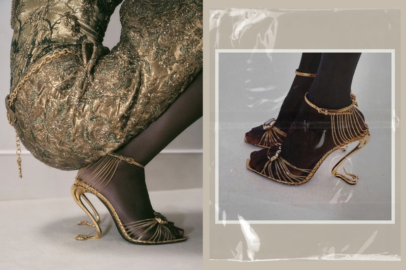 Saint Laurent SS27 金色蛇形高跟鞋：Anthony Vaccarello 打造神話感雕塑鞋跟
